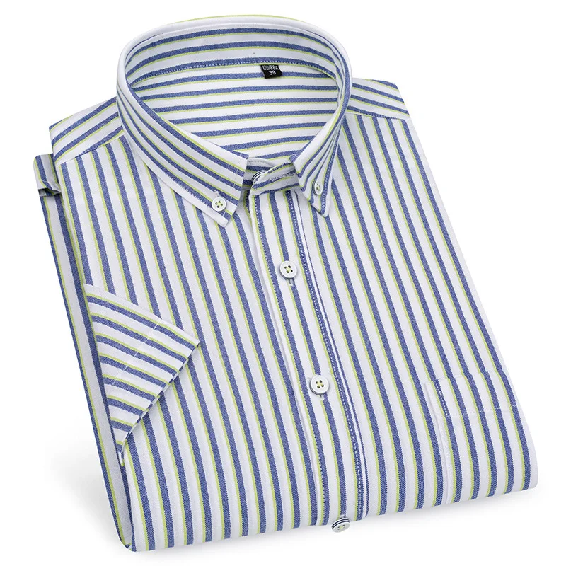 

Men's striped short sleeve shirt OEM casual loose version non iron shirt