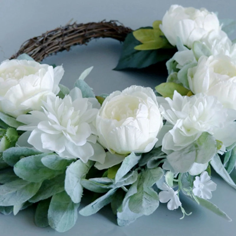 

White Peony Wreath Nordic Style Home Decoration Wreath Simulation Door Decoration Wall Hanging