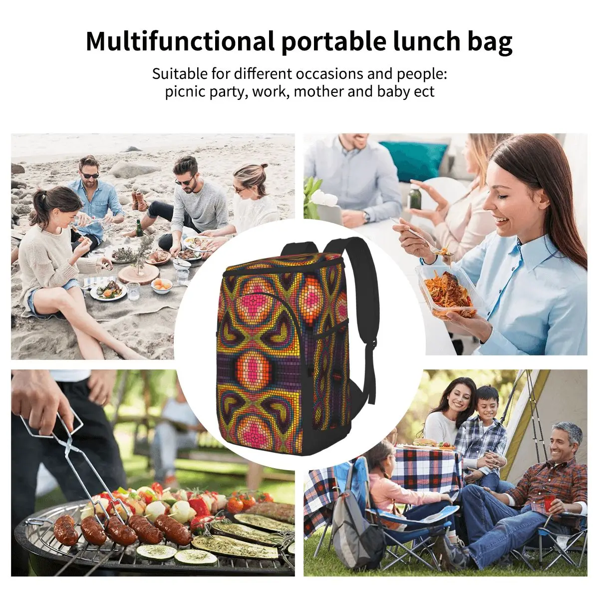 

Thermal Backpack Waterproof Thickened Cooler Bag Large Insulated Bag Picnic Cooler Backpack Refrigerator Bag Kaleidoscope Art