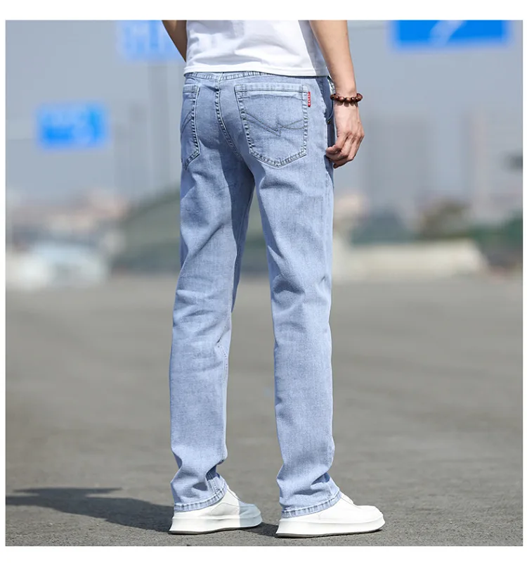 

Loldeal Men Jeans Fashion Solid Color Straight Stretch Stretch Washed New