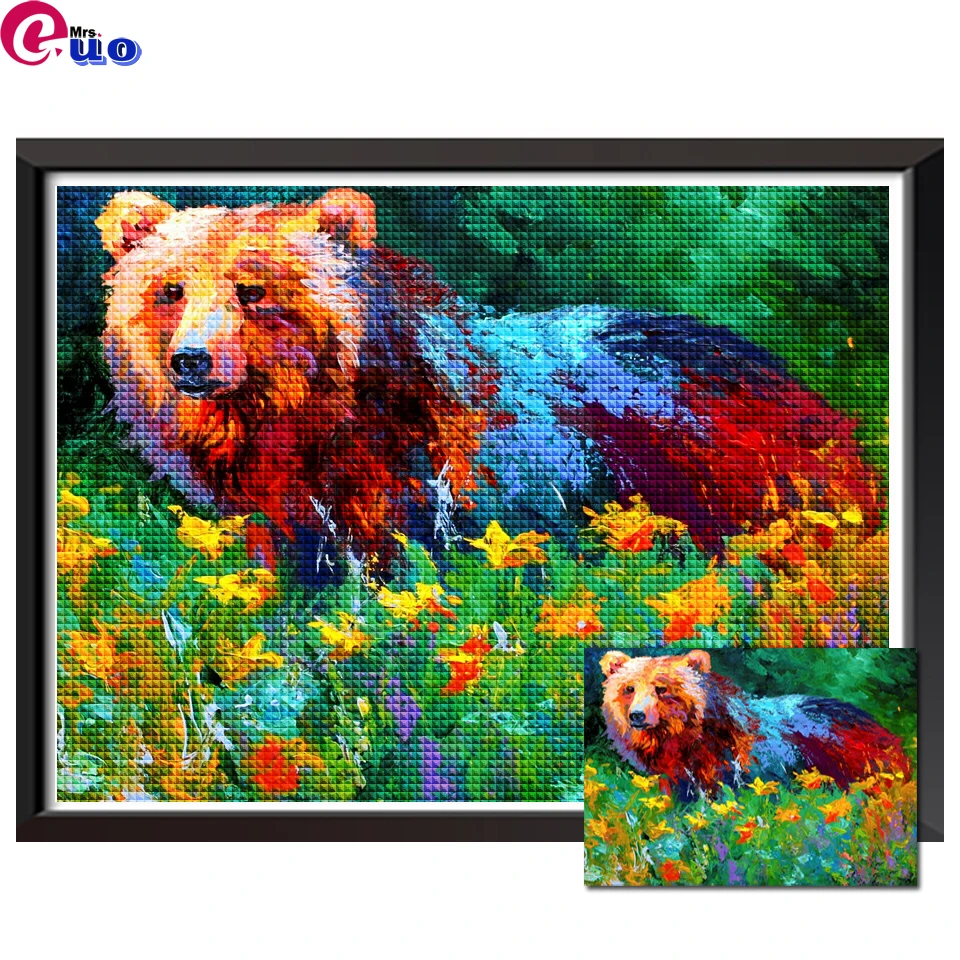 

Алмазная вышивка красочный медведь животные полная квадратная фотография вышивка крестиком Алмазная мозаика домашний декор