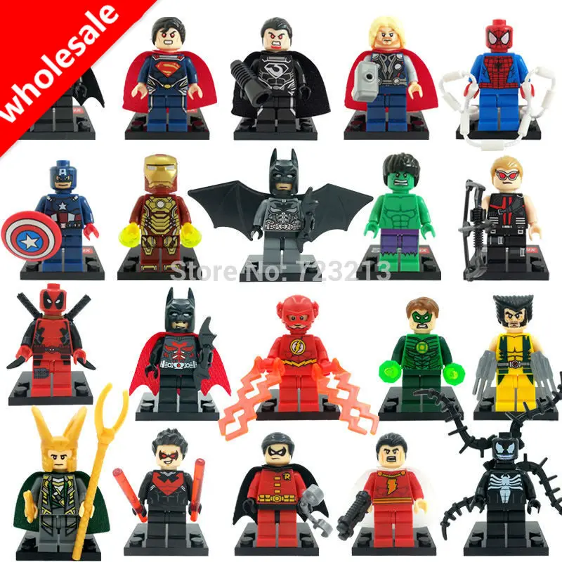 Одноместные оптом, 50 шт в наборе, ухода за кожей Super Hero рисунок Росомаха, Тор Локи Железный человек фильма «Дэдпул»; рубашки стрелка блоки "бетмен", строительные блоки, игрушки