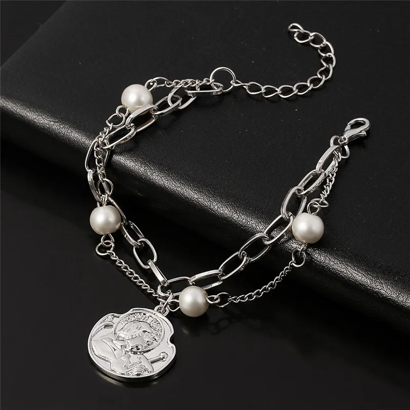 Искусственный жемчуг рельефный браслет для Для женщин двойной принц слой