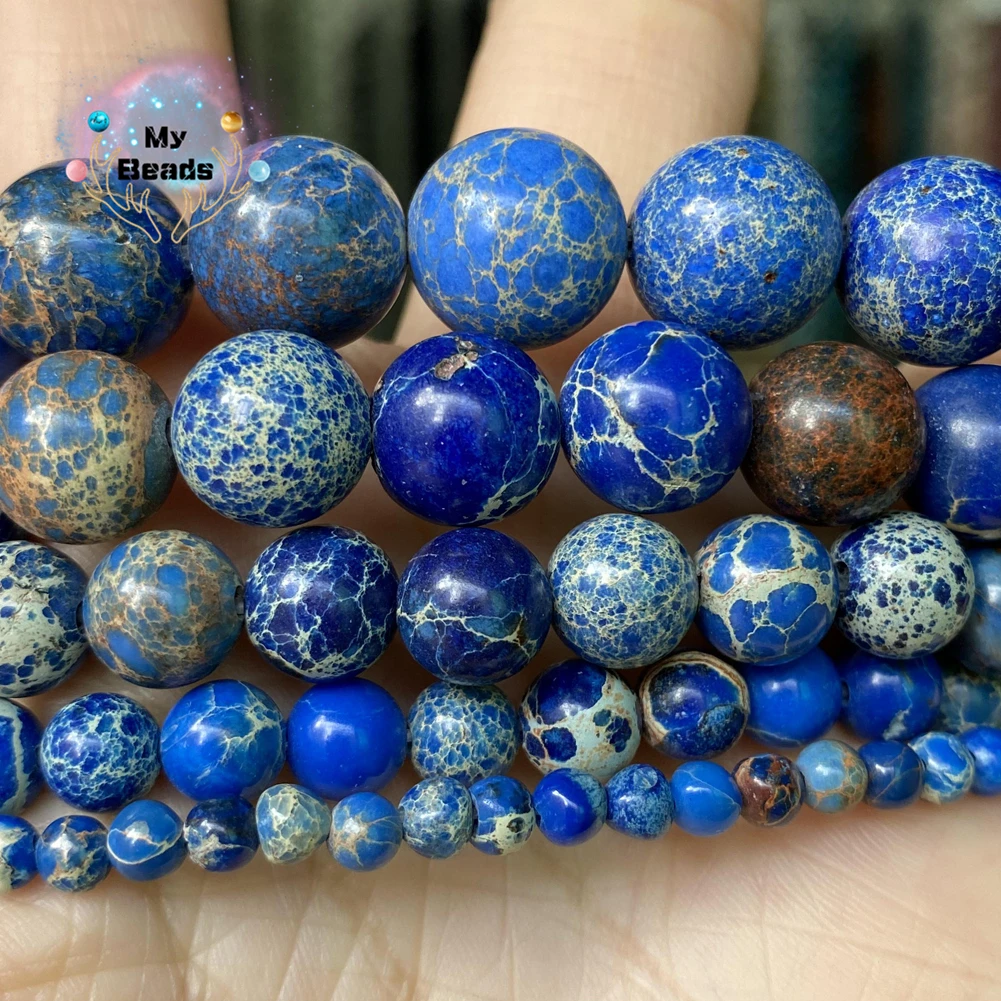 

Blue Sea Sediment Imperial Jasper Natural Stone Beads For Jewelry Making Diy Necklace Bracelet Charm Accessories 4 6 8 10 12mm