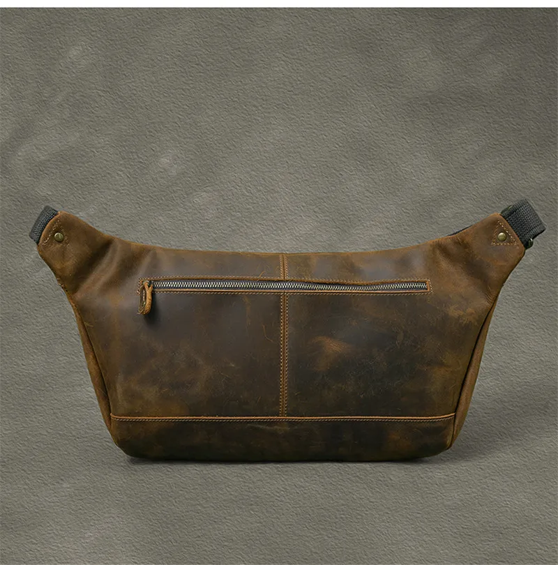 Natural crazy horse cowhide large capacity men's chest bag retro simple high-quality genuine leather sports large diagonal bag