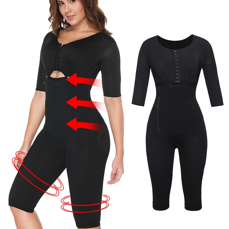 Waist Trainer Corsets Slimming Shapewear Colombianas Post-Surgery Full Body Arm Shaper Body Suit Powernet Girdle Black