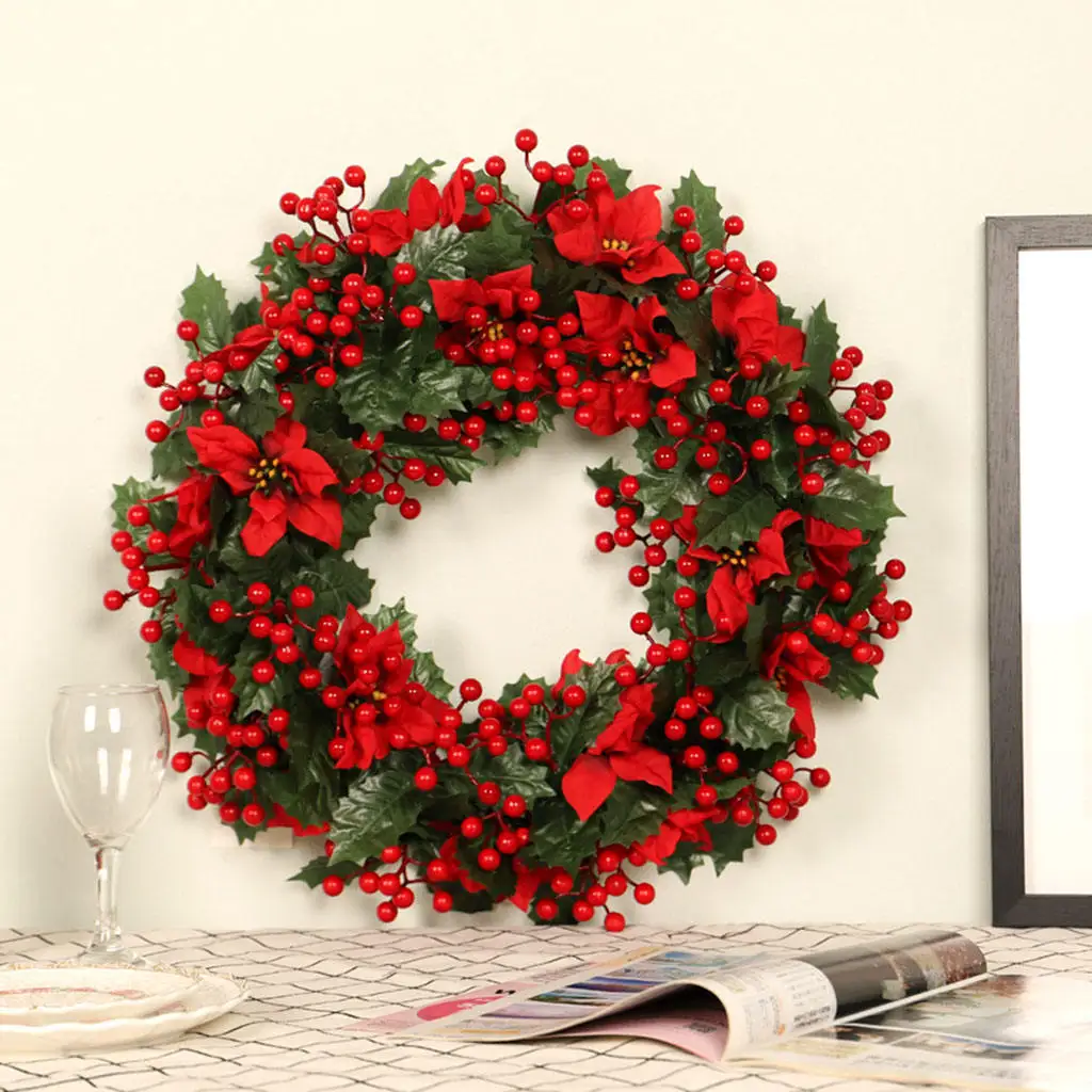 

Artificial Leaves Flower Wreath Red Fruit for Party Front Door Ornament