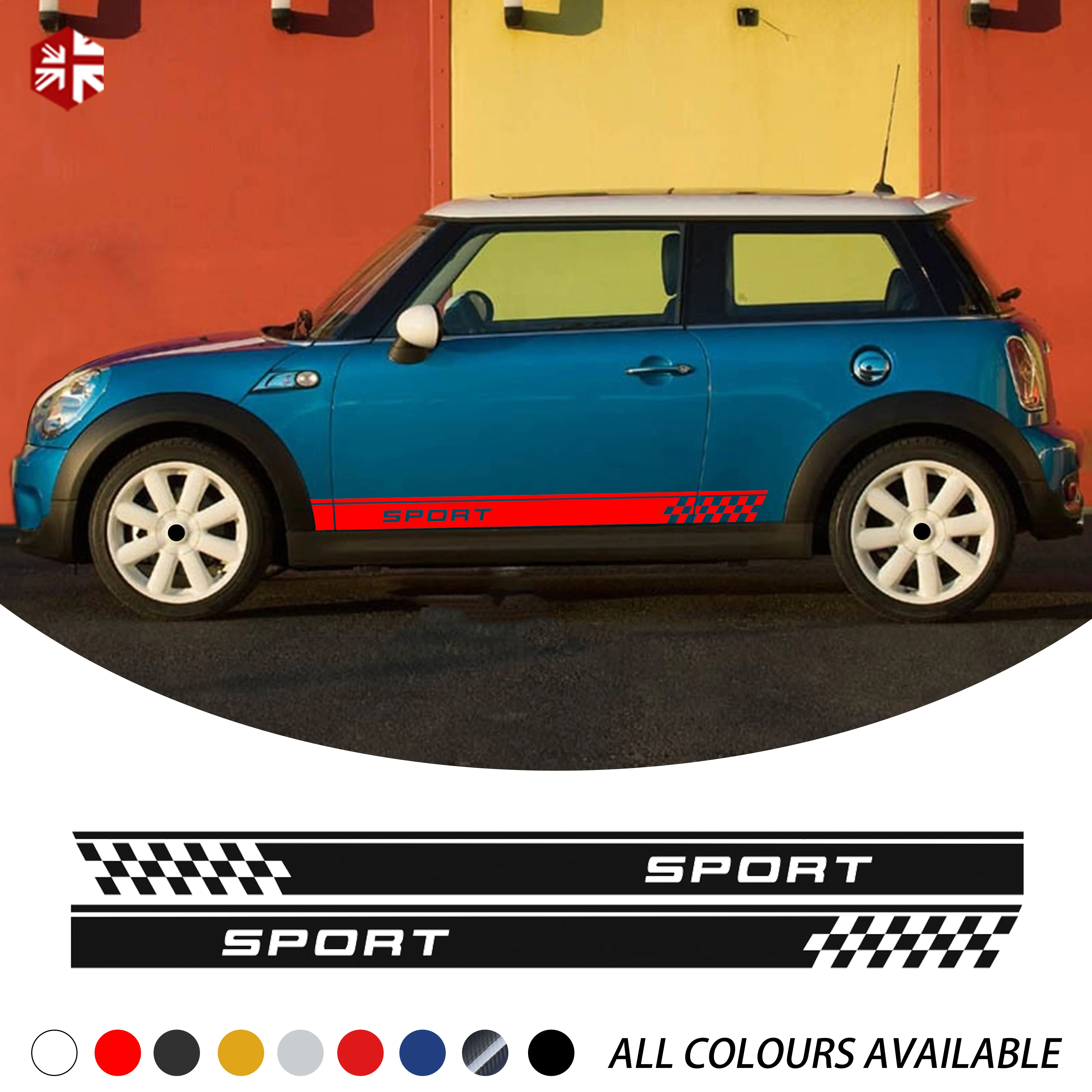 

2 Pcs Racing Sport Checkered Styling Car Door Side Stripes Sticker Body Decal For MINI Cooper S JCW One R50 R52 R53 Accessories
