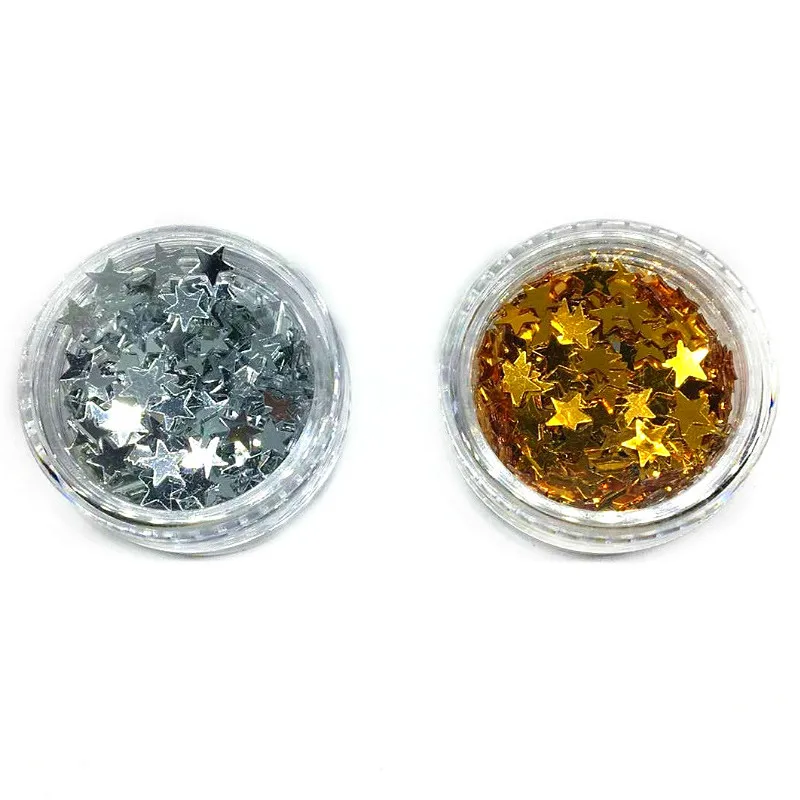 

2 Bottles Star Nail Glitter Ultrathin Sequin Decal Gold Silver Laser Nail Art Decorations for UV Gel 3d Sticker Supplies DIY Box