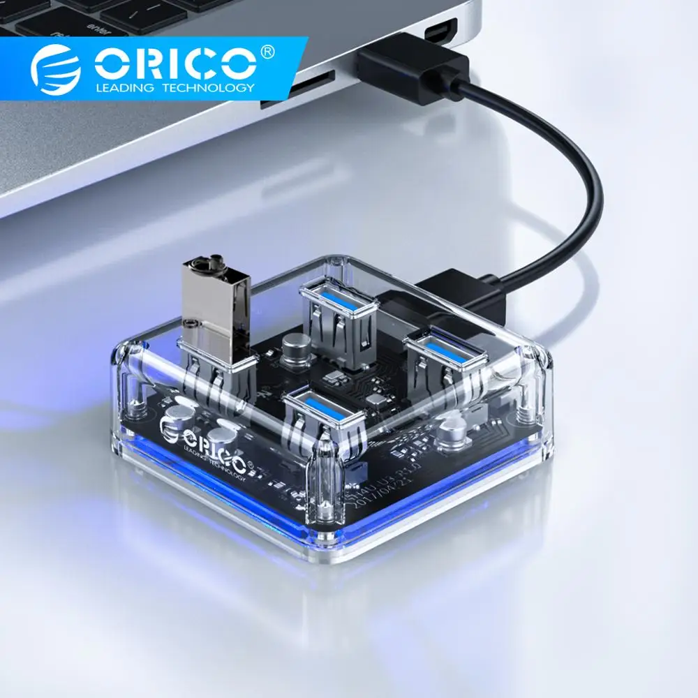 ORICO прозрачный usb-хаб 4 порта USB3.0 адаптер сплиттер поддержка внешний блок питания Micro USB для настольных ноутбуков Аксессуары