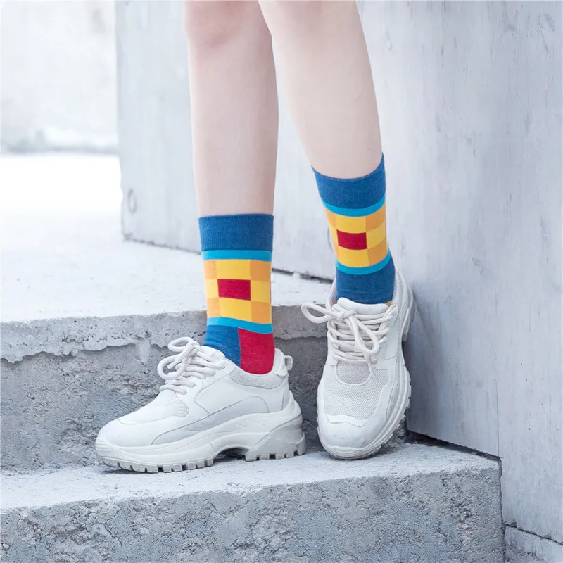 Длинные носки без пятки для женщин/мужчин/влюбленных хлопковые в полоску с