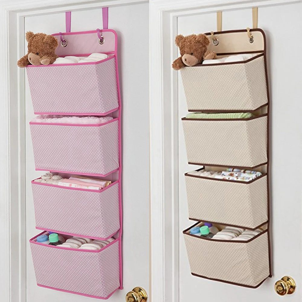 

Door Hanging Storage Bag 4 Pockets Wall Mounted Wardrobe Hang Bag Wall Pouch Cosmetic Toys Organizer Home Sundrie Container