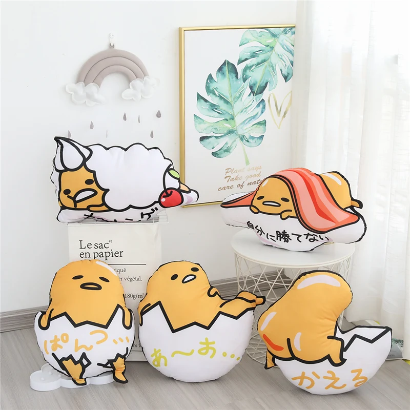 

New Japanese Anime Cute Egg Yolk Plush Toys Double-sided Printing Pillows Kawaii Room Bedding Supplies Stuffed Toys Gifts Girls