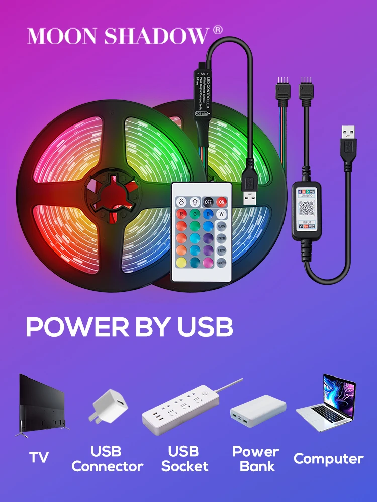 Цветная (RGB) Светодиодные ленты светильник USB ТВ Экран DC 5V SMD5050 ИК Управление/Bluetooth