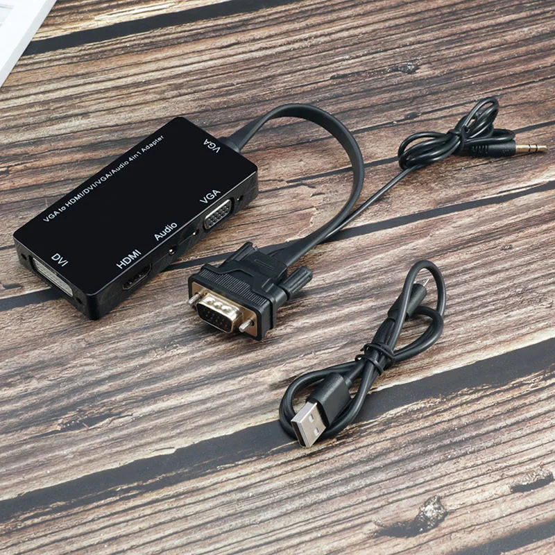 Новый 4 в 1 VGA HDMI DVI переходник аудио Выход конвертер для настольных ПК