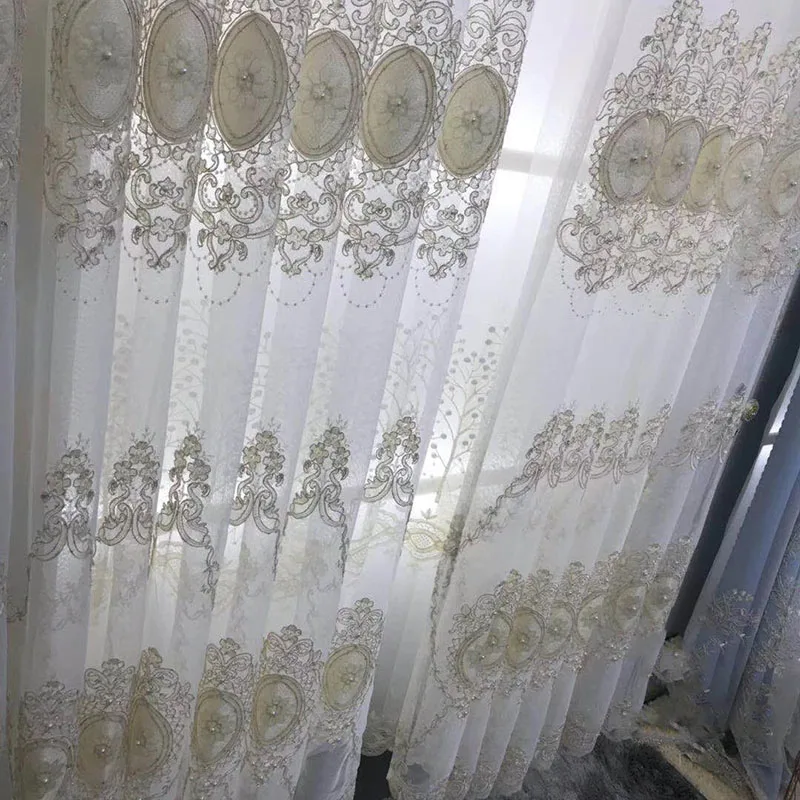 Роскошные европейские тюлевые занавески с вышивкой и бусинами для украшения