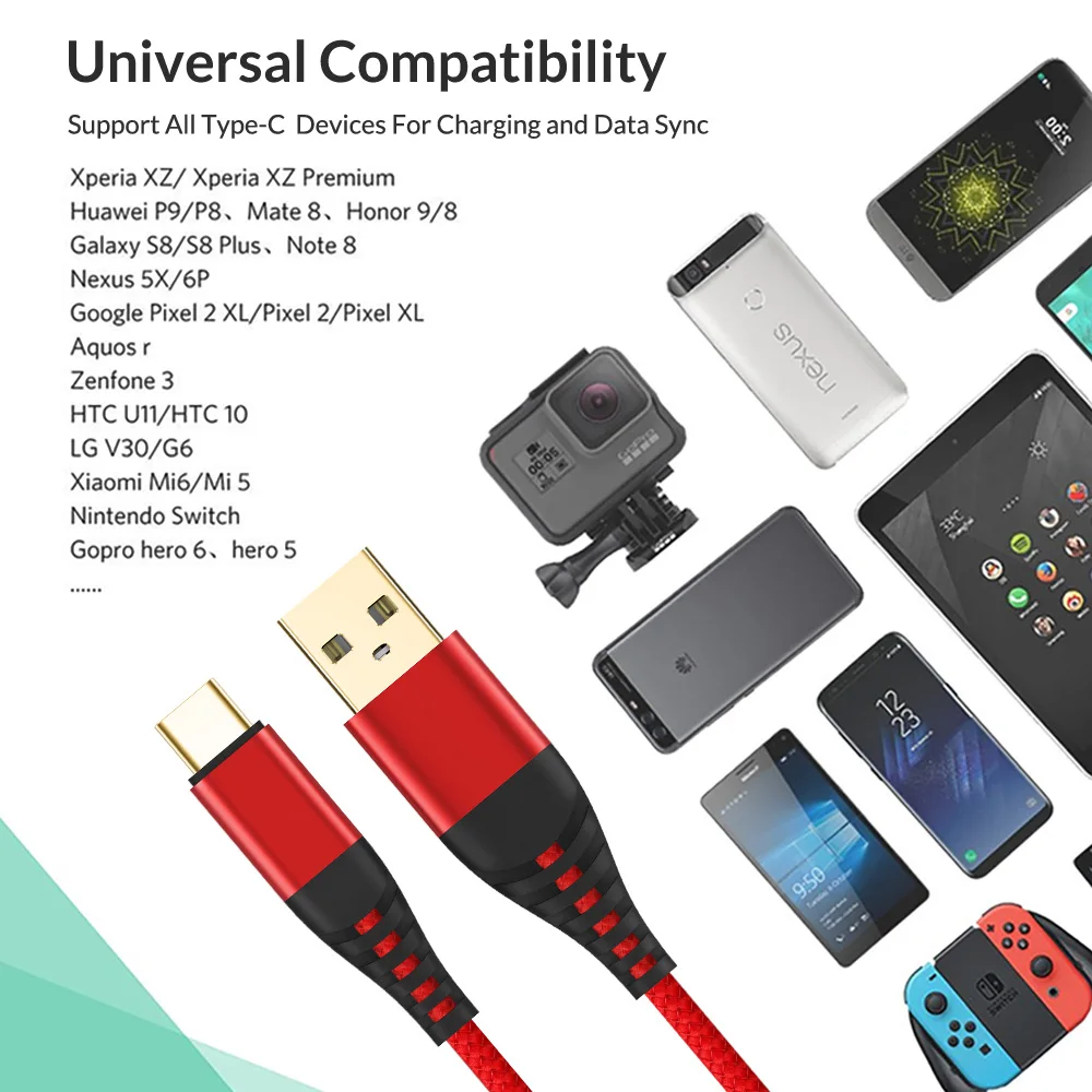 BaySerry USB Type C Cable 3A Quick Charging Type-C For Samsung S10 S9 S8 Huawei Mate 0 Xiaomi mi6 mi9 Data Cord |