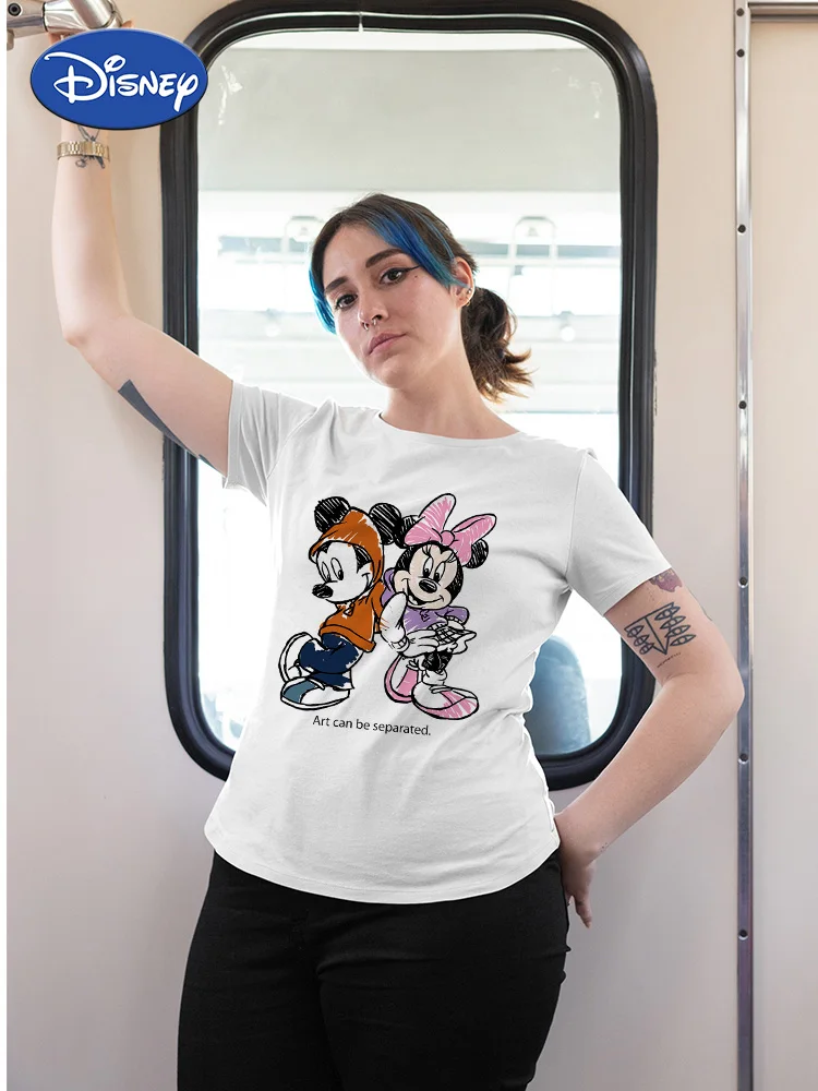 

Футболка для пар Disney, стильная одежда унисекс с Микки Маусом, Нидерландская уличная одежда, хипстерская одежда в стиле 90-х, Harajuku