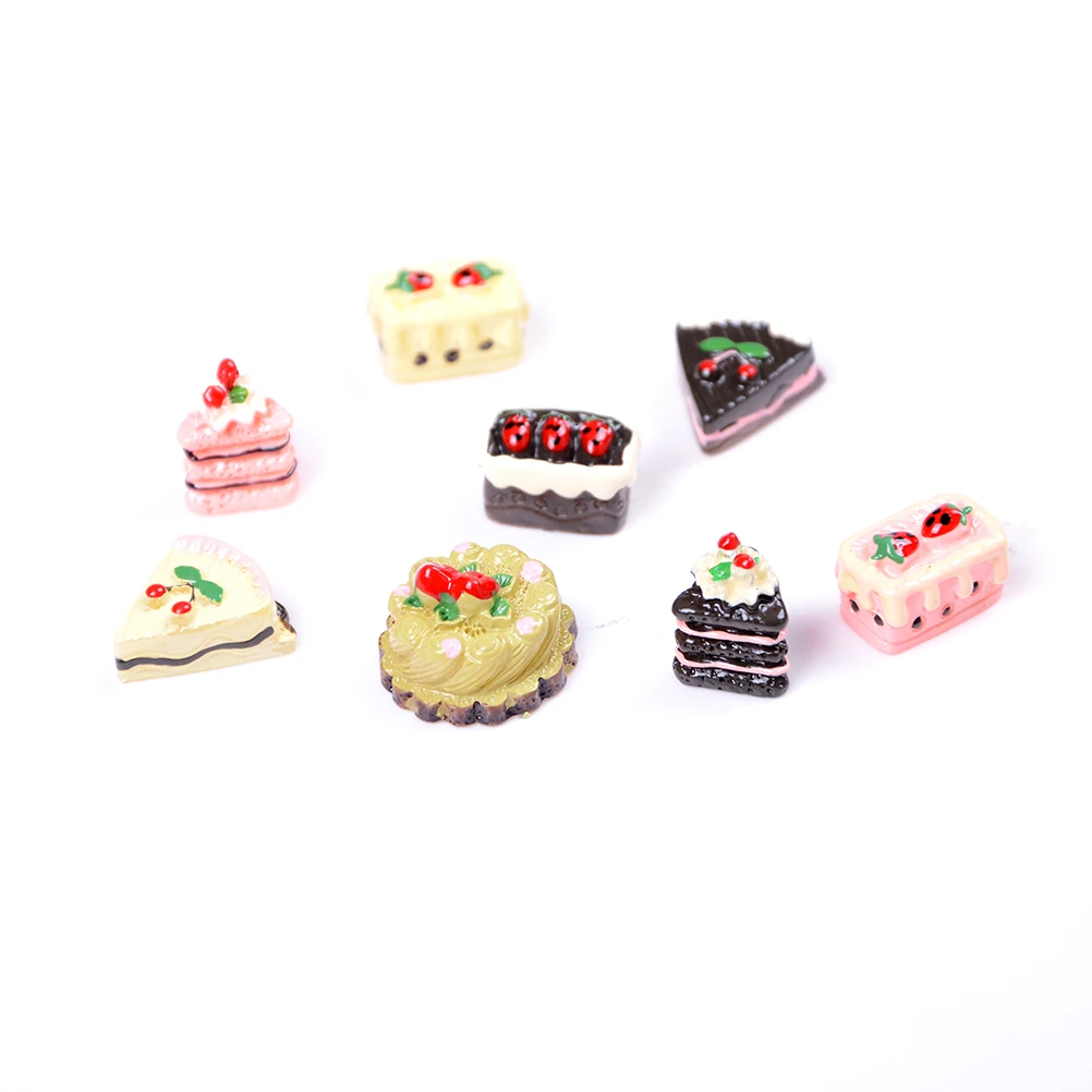 8Pcs/set Mini Cute DIY Miniature Artificial Fake Food Cake Resin Decorative Craft Play Doll House Toy Children Girls Gift | Игрушки и