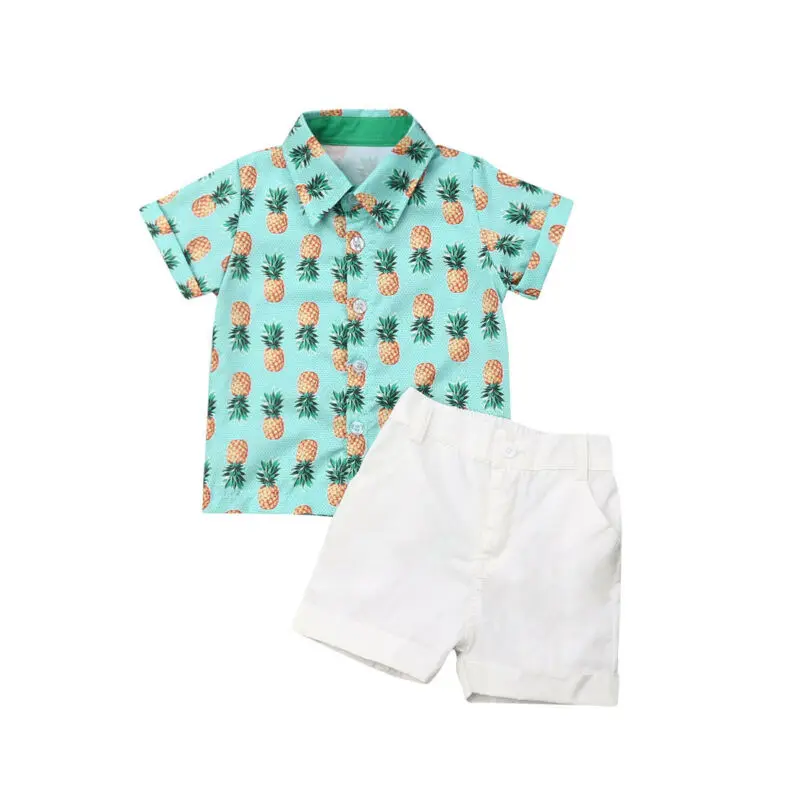 

Toddler Kids Baby Boy Clothes Pineapple Sets Formal Short Sleeve Shirt Tops Shorts Pants 1-6Y Summer Outfits