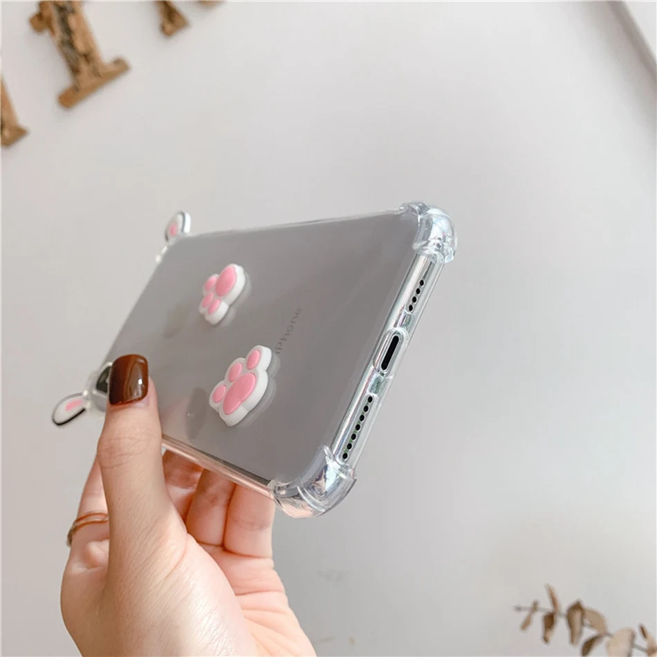 For Samsung A50 A30 A40 A70 A80 A20S M30S M20 M10 A6 A7 A9 2018 Cute Bear Cat Claw DIY Cover Transparent Shockproof Soft Case |