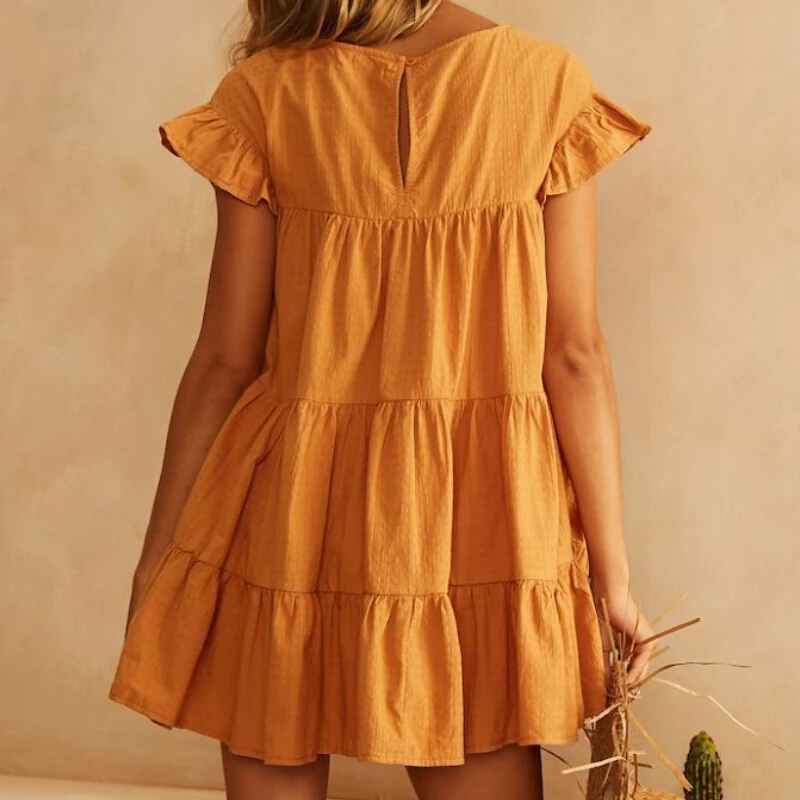 Женское Хлопковое платье трапеция с круглым вырезом 4 цвета|Женские платья| |