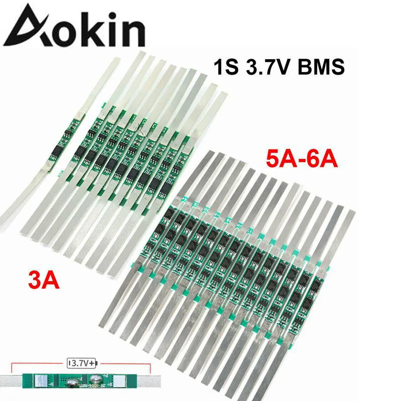 

10Pcs Li-Ion Battery Protection Board 1S 3A/5-6A BMS PCB Protection Board Suitable for 3.7V 18650 Lithium Battery