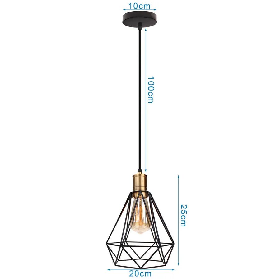 Lámpara colgante Vintage de hierro negro con forma de diamante, para techo, Loft, comedor, dormitorio, E27, accesorio de iluminación