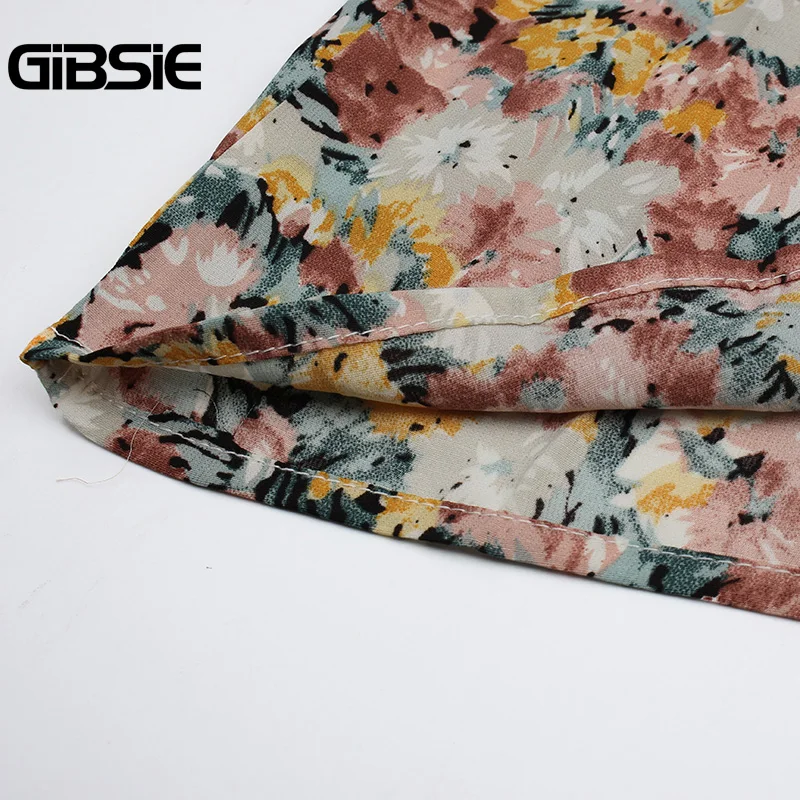 

GIBSIE Square Collar Short Sleeve Dress Women Summer Holiday Boho Floral Print Dresses Plus Size Lace up High Waist Mini Dress