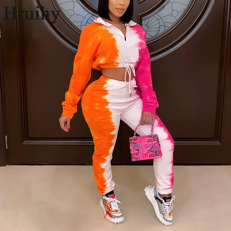 

Fashion Tracksuit Women Print Drawstring Crop Tops&long Pants Plus Size Two Piece Set Women Autumn Winter Sport Jogging Femme
