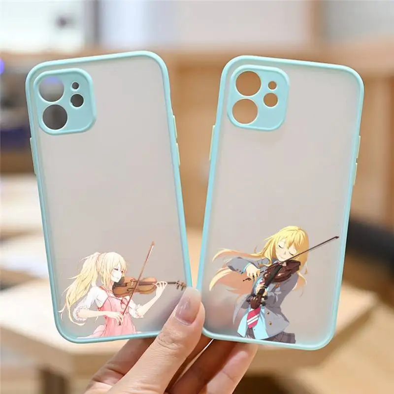 

Anime Your Lie in April Phone Case For iPhone 13 12 11 Mini Pro XR XS Max 7 8 Plus X Matte transparent blue Back Cover