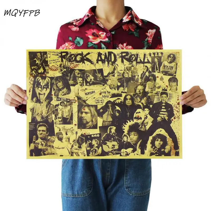 

Rock music singer collection kraft paper poster wall stickers home decoration painting room picture painting 51.5x36cm