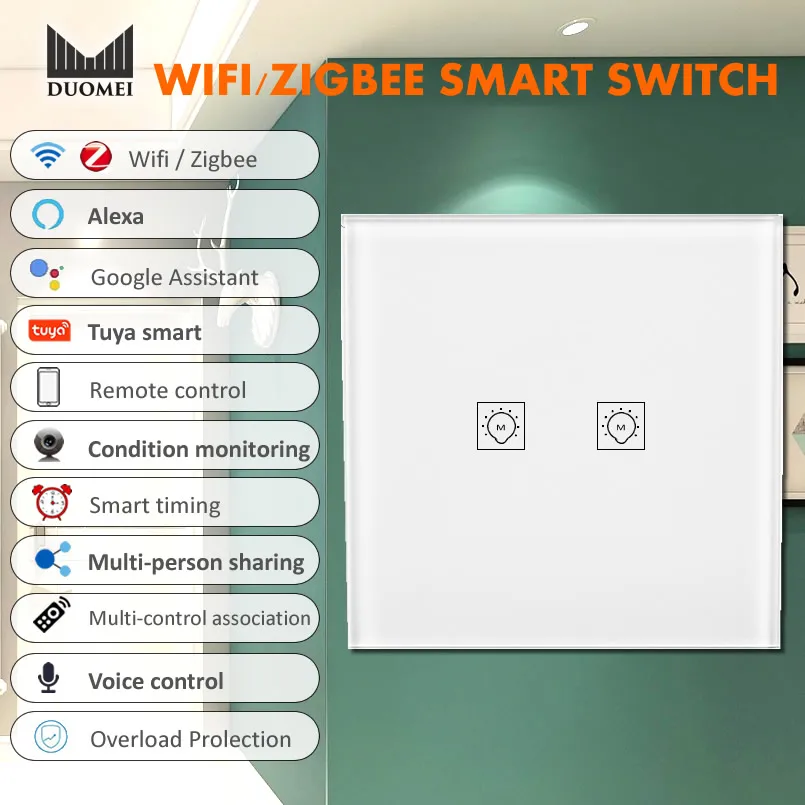X86 2 Gang Wifi/Zigbee умный светильник переключатель стеклянная сенсорная панель