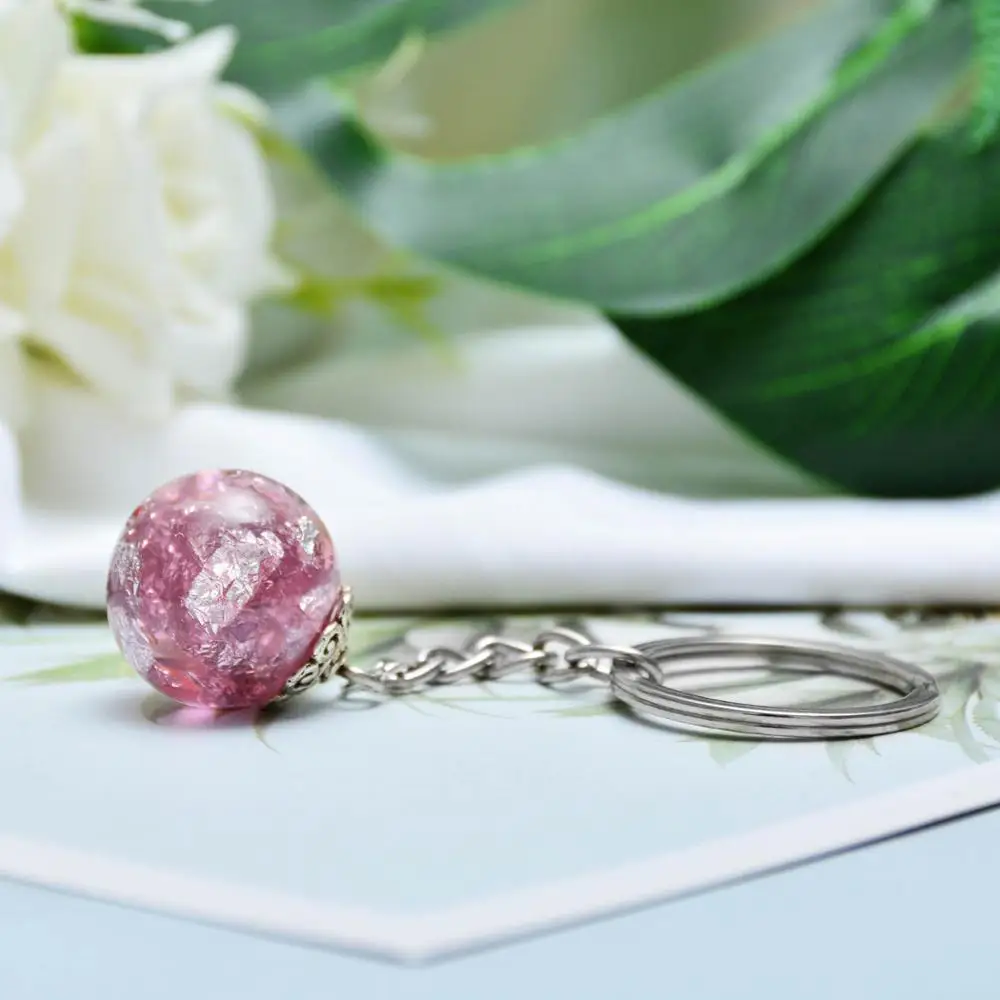 Trendy Resin Ball Key Chain Gold Color Foil Paper Inside Rings Holder For Women Men Birthday Gift Drop Shipping | Украшения и