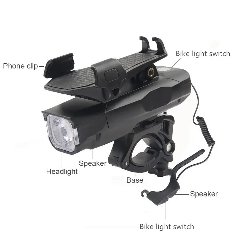 Newest 4 in 1 Bicycle Light LED Bike Front USB Rechargeable Power Bank Cycling Phone Holder Horn MTB Flashlight | Мобильные телефоны