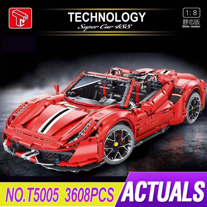 New MOC T5005 RED Super Sports Car Model Building Blocks Bricks Educational Puzzle Toy Christmas Gifts For Child