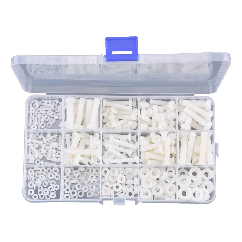 

420Pcs/Set M2 M2.5 M3 M4 M5 M6 Nylon Screw Nut Plastic Washer Assortment Kit with Screw Storage Box