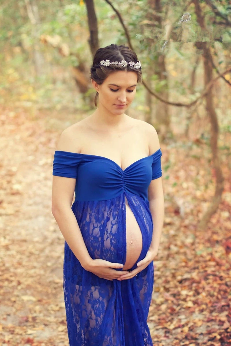 Sexy Maternity Dress For Photo Shoot Lace Fancy Pregnancy Photography Props Split Front Pregnant Women Maxi Gown | Мать и ребенок