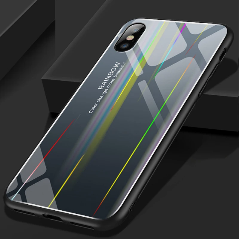 Для iPhone 7 чехол для телефона Aurora градиентный из закаленного стекла 11 XS Max 6 6s 8 Plus X XR