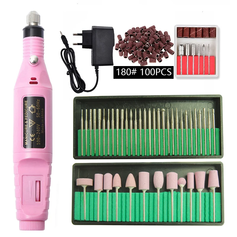 pink set 8 Профессиональный маникюрный аппарат, электрические сверла для ногтей, набор мельниц, резак для дизайна ногтей, Шлифовальная Пилка Для удаления геля, Керамический Резак - Цвет: pink set 8
