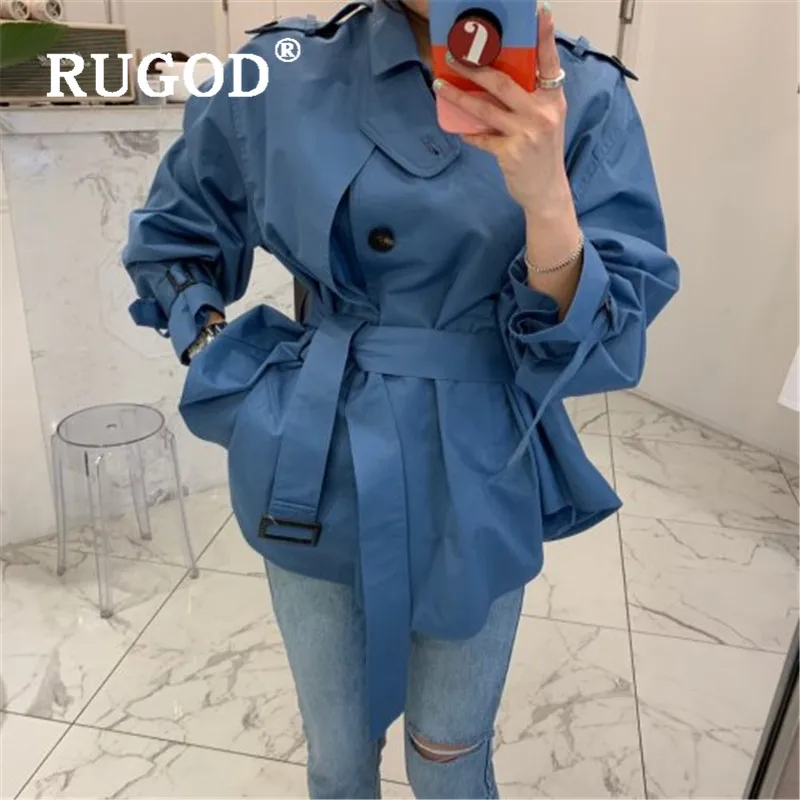 Женское пальто с поясом RUGOD повседневное приталенное отложным воротником