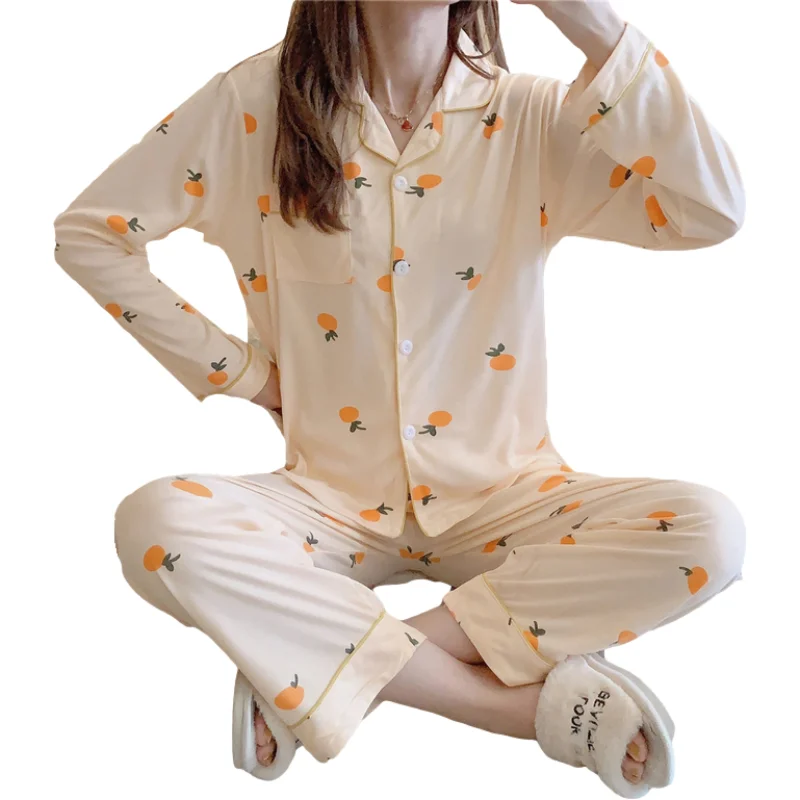 

SLPBELY New Polyster Pajamas Nightwear Women Set Soft and Comfortable Cartoon Color Leisure Long Sleeve Sleepwear
