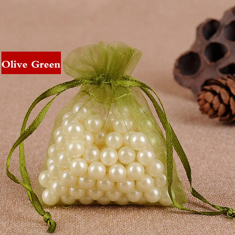 olive green 100 шт/50 шт 7x9 9x12 10x15 13x18 см сумки из органзы Ювелирные изделия упаковочный мешочек для свадьбы украшения Drawable мешок подарочные пакеты 21 цвет OR7 - Цвет: olive green