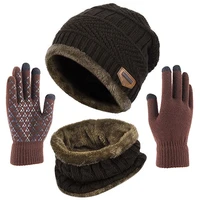 hot selling winter warm beanie hat scarf gloves set unisex winter warm knitted beanie hat neck glove for men women b5
