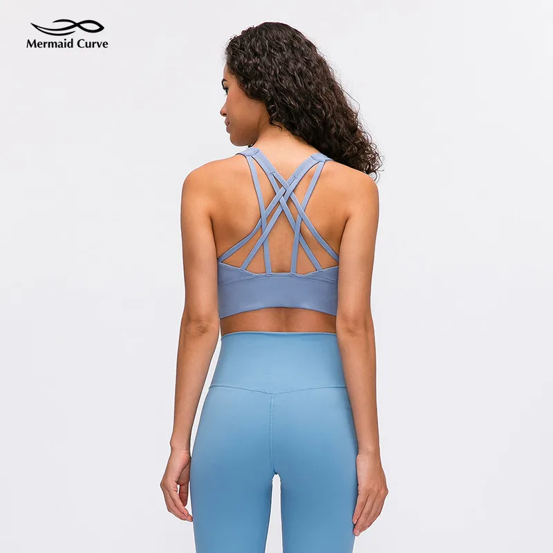 Бюстгальтер для йоги русалка с дополнительными съемными чашечками спортивный