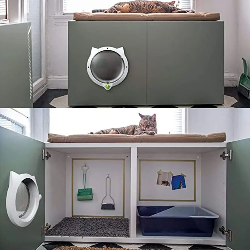 

Small Round Cat Door with 4-way Lock Pet Plastic Window Lockable Safe Gate for Kitten Dog