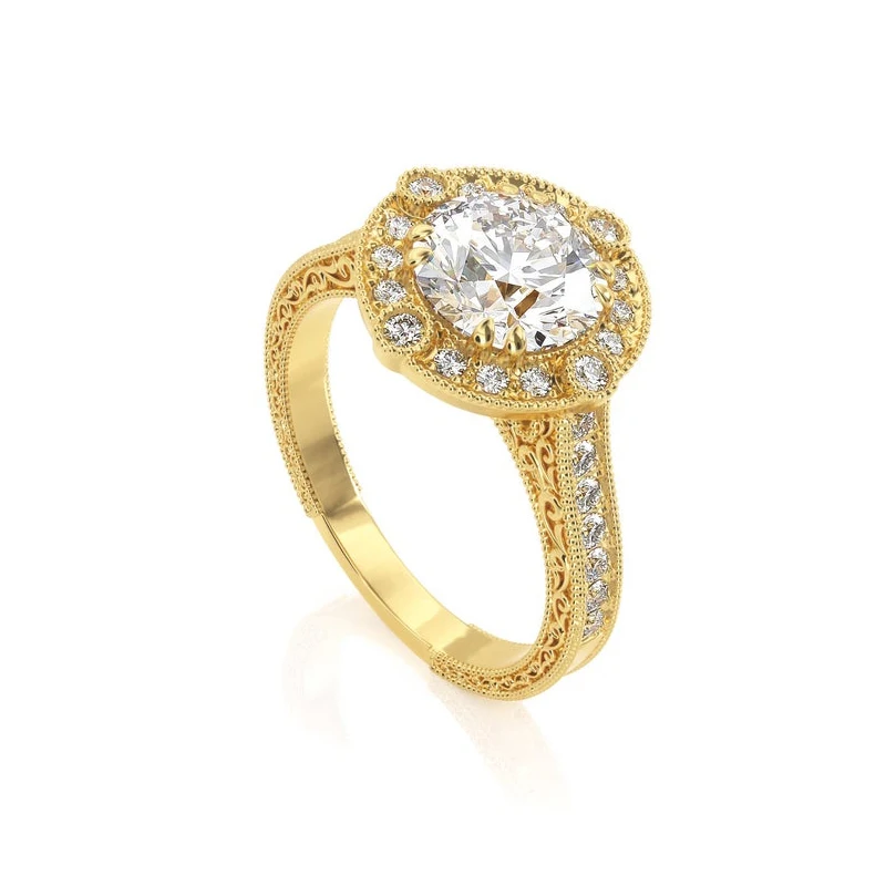 Твердое 14 К золото 1.5ct 7,5 мм EF цвет Муассанит Halo Кольцо с боковым узором обручальное кольцо для женщин подарок
