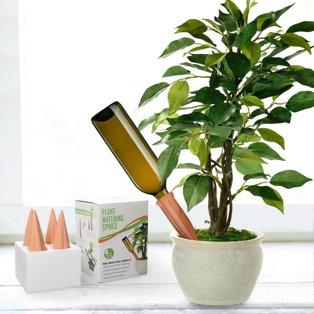 

4 Pcs Plant Waterer Self Watering Terracotta Spikes Automatically for Vacation Indoor Outdoor IQ6