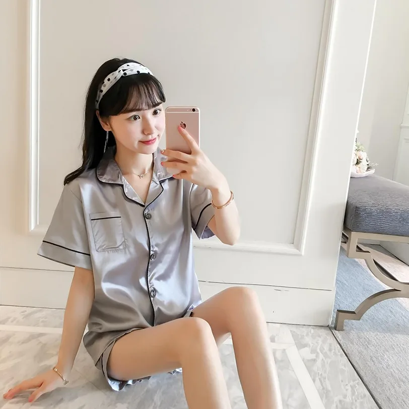 Женская одежда для сна пижамный комплект шелковая пижама девочек короткая