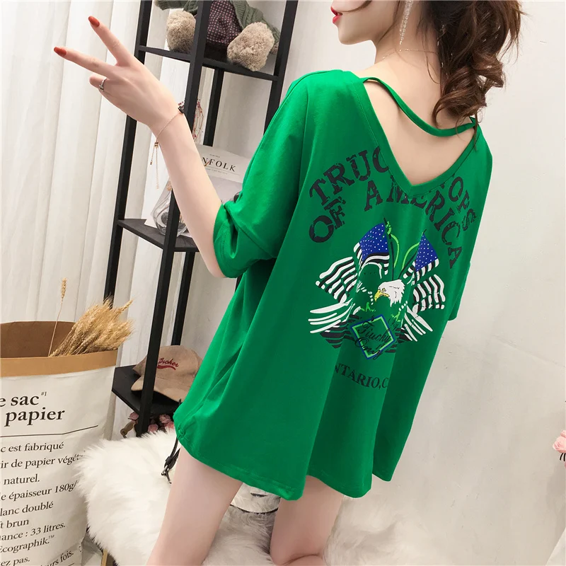 

Japanese Soft Girl Small Fresh V-neck T-shirt Female Short-sleeved Card Love Kawaii Summer Printing Base Shirt Ins Wild T-shirt